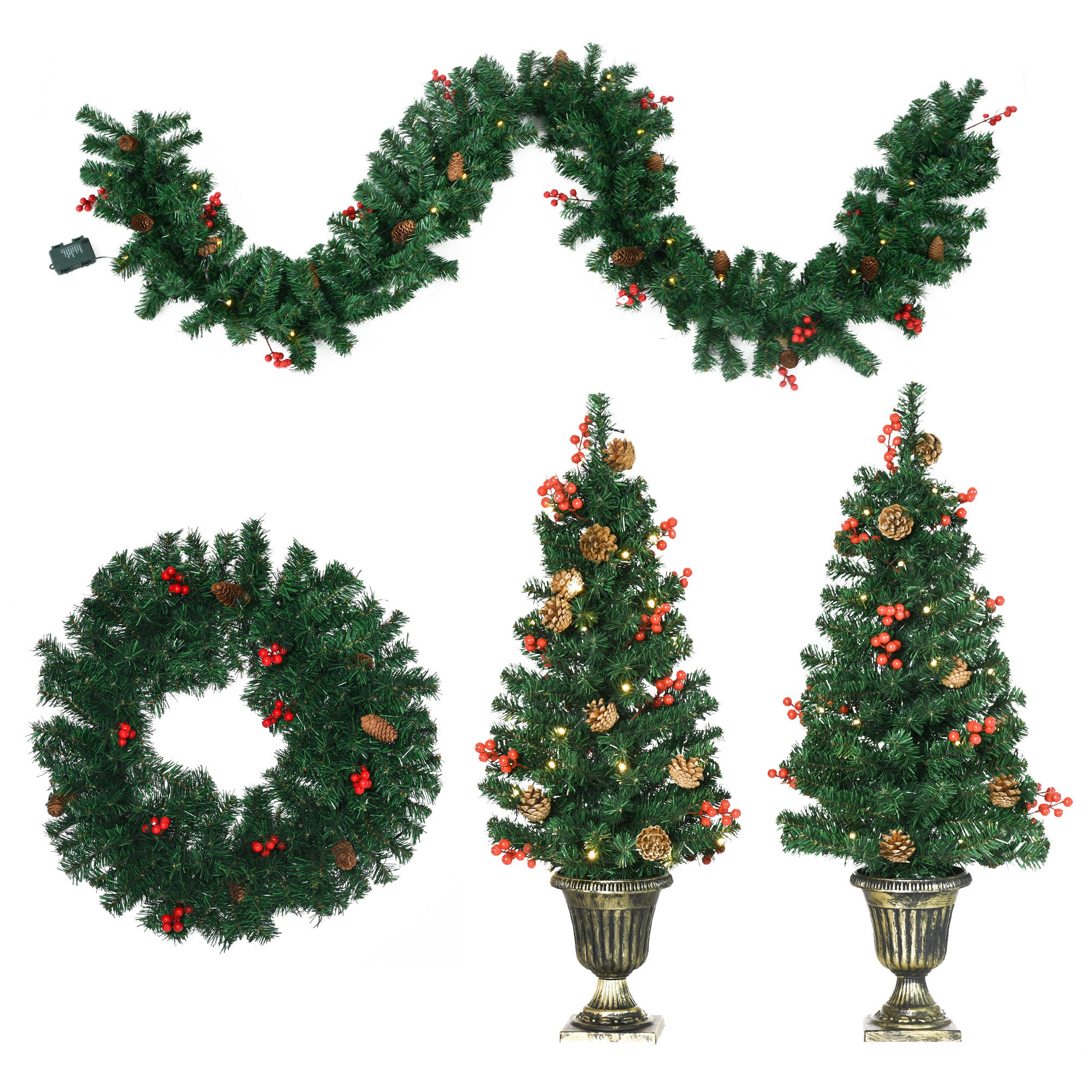 Decorazione di Natale LED 3 Coni in Rattan Neve 80 cm - Luci a Batteria