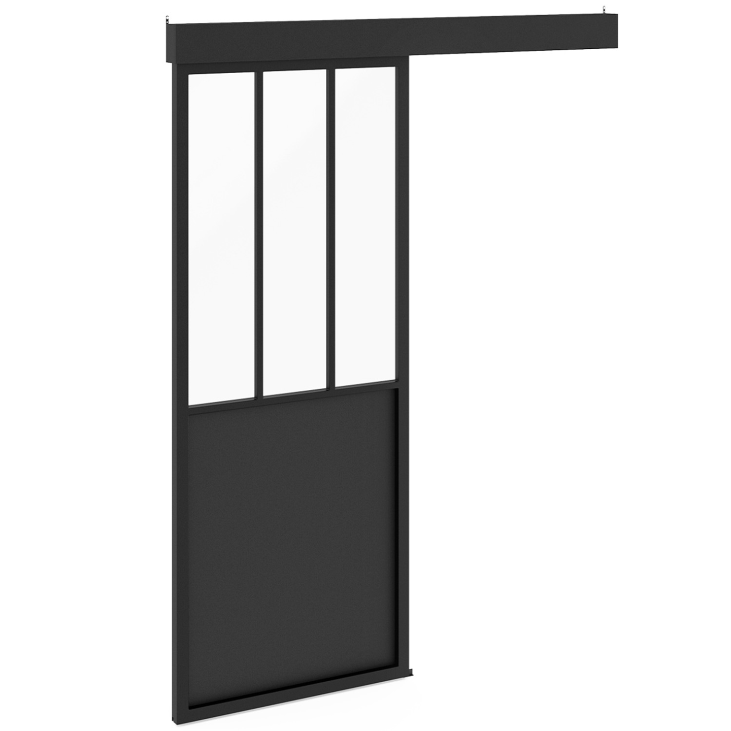 Kit porte coulissante verrière 83 cm en métal + MDF avec rail et fixations - 2