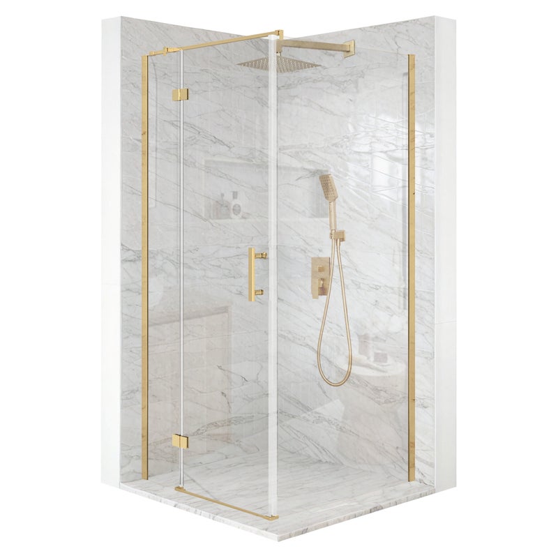 Kabina prysznicowa kwadratowa drzwi uchylne złota 100x100cm szkło 6mm + powłoka