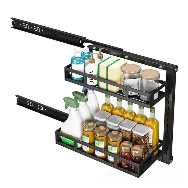 Półka pod zlewem, wysuwany kosz ścienny do kuchni, organizer łazienkowy, dwuwarstwowy, 30 cm