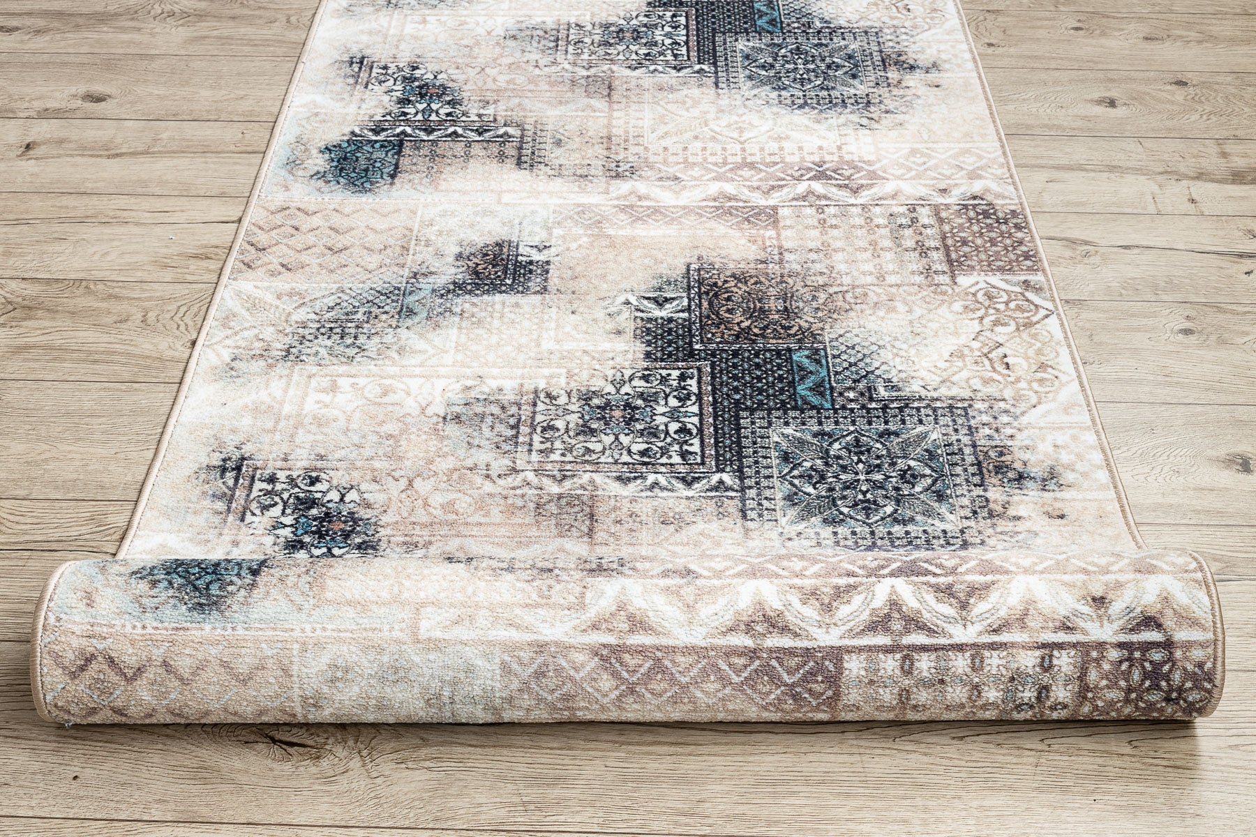 CHODNIK podgumowany PATCHWORK vintage guma beż 80 cm 80x530 cm - 5
