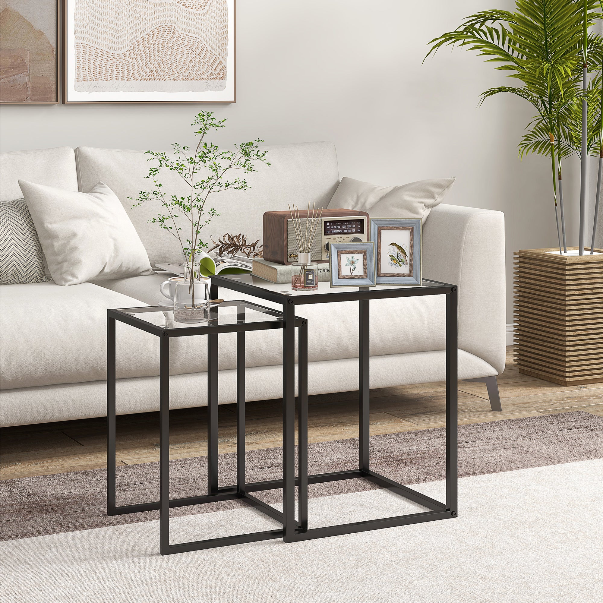 Homcom Mesas Auxiliares Acero, Vidrio Templado 42X42x51 Cm Negro , Leroy Merlin