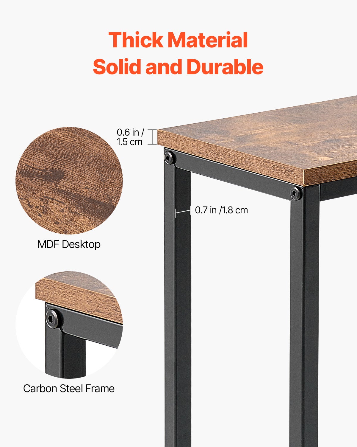 Table Console Étroite 180 cm,VEVOR Table d'Entrée avec Prises,1 Niveau,Cadre Métal,Station de Charge,pour Couloir,Salon,Marron et Noir - 4