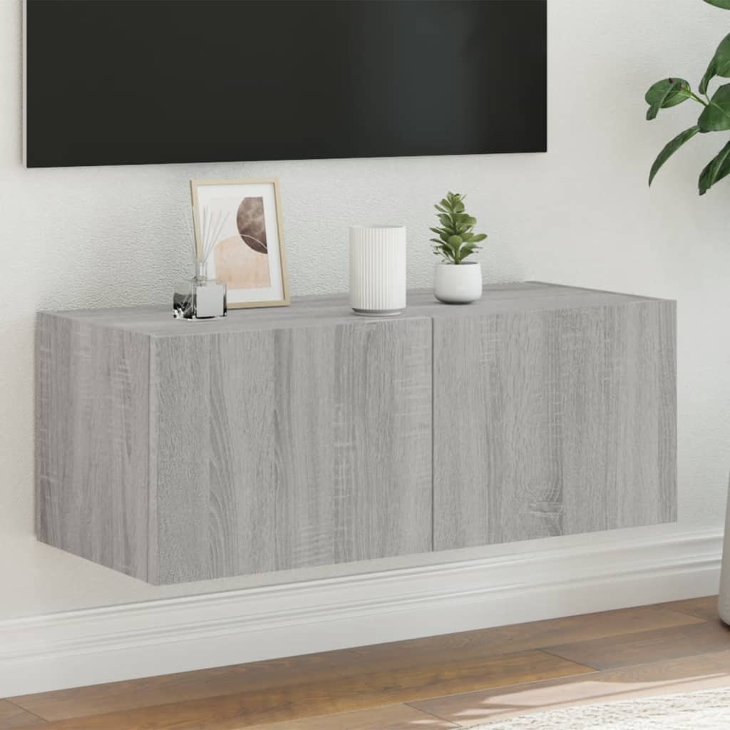 Meuble TV LED Sonoma Gris – 160x35x40 Cm – Avec Lumières LED