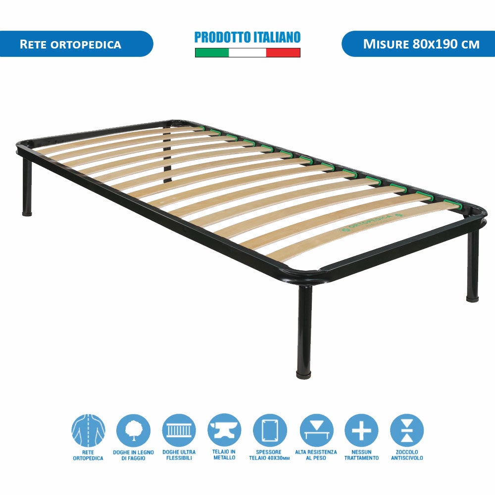 Kit materasso e rete Norvegia letto singolo 80x190, rete con doghe in legno e telaio in ferro, cuscino fiocco memory incluso - Comprarredo - 3