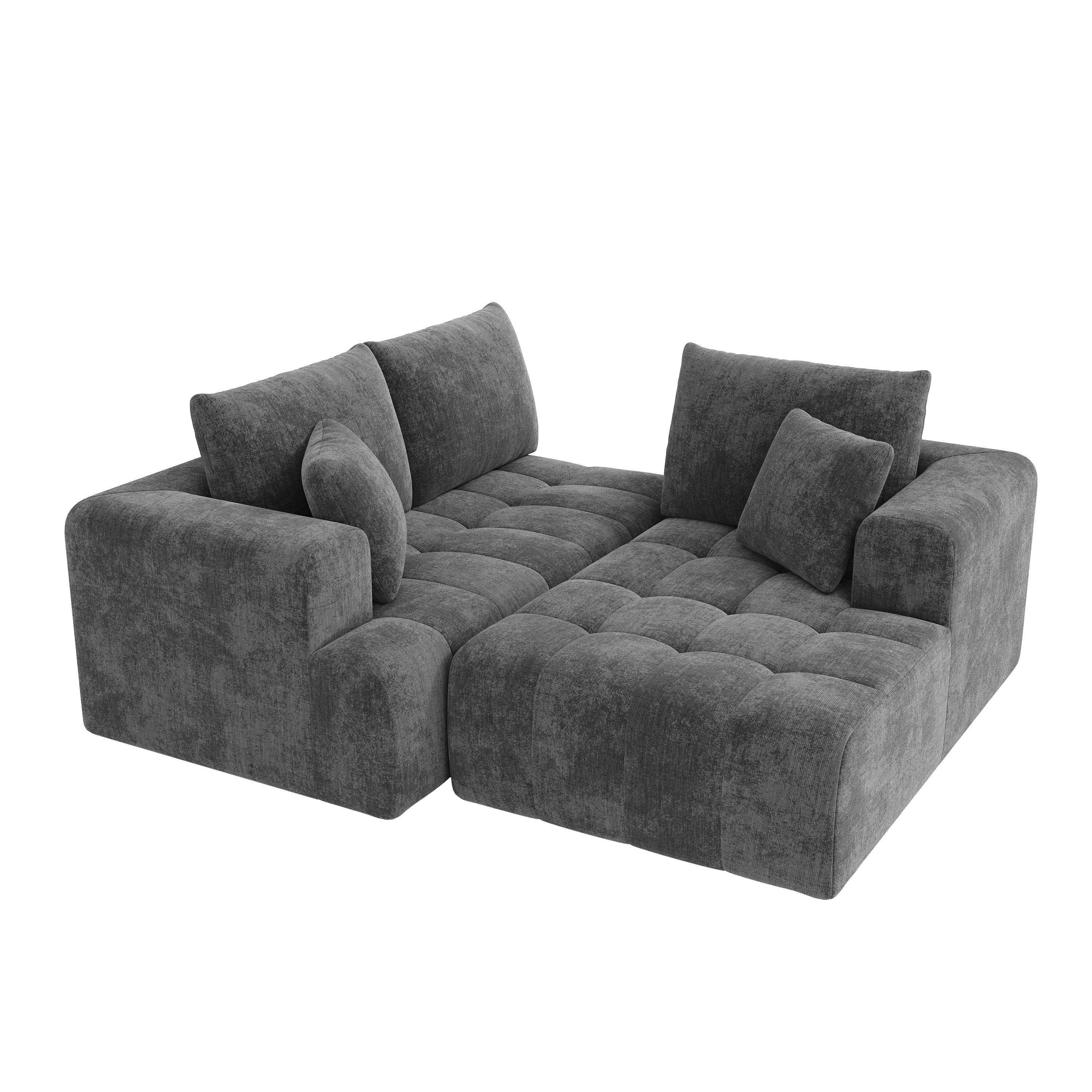 Canapé d'angle modulaire en L 244.5x136x79cm, canapé nuage, tissu chenille confortable, combinable librement,sans montage, gris - 9