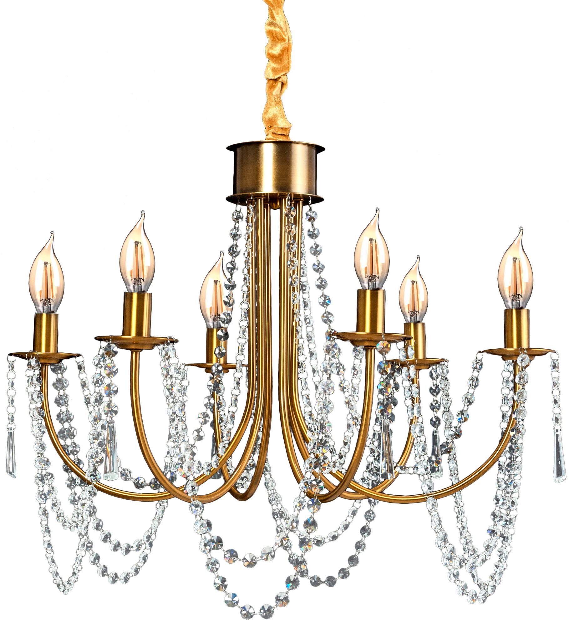 Lampa Sufitowa Wisząca Kryształowa Toolight App765-6Cp Złoty
