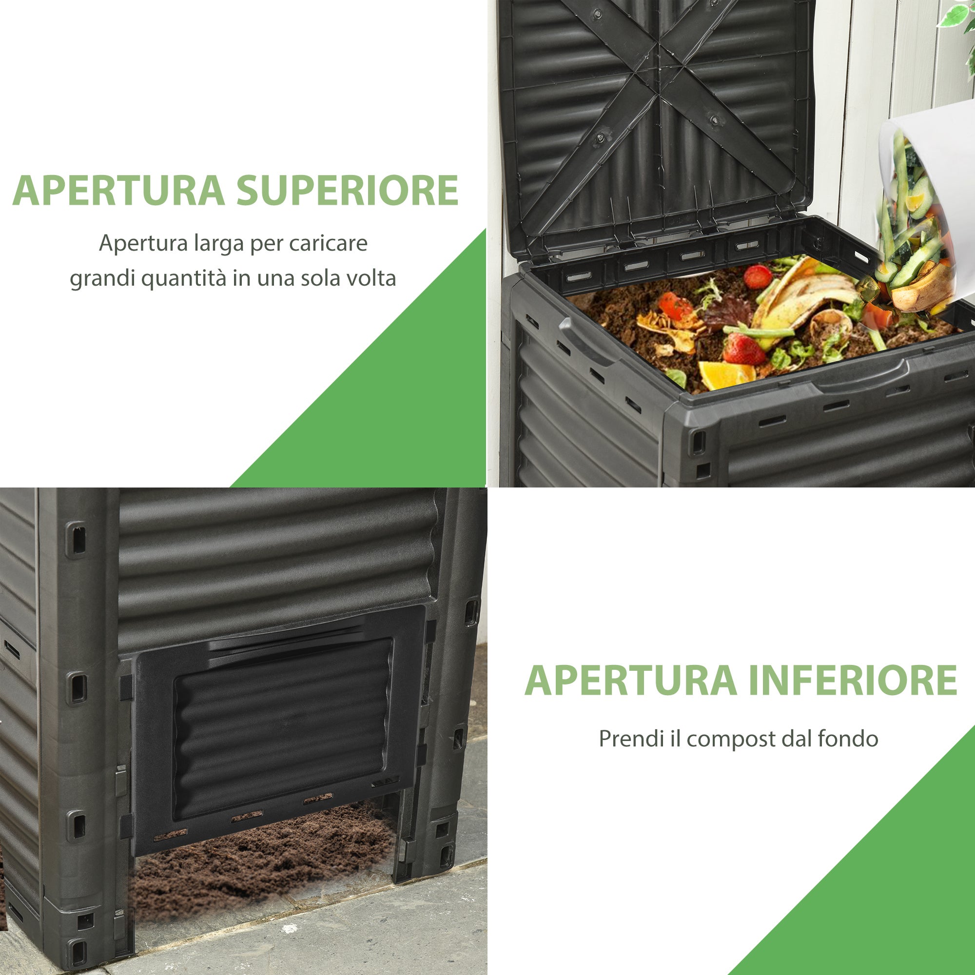Composteur de jardin, composteur domestique en plastique noir de 300 L, bac à compost avec couvercle à clipser - 7