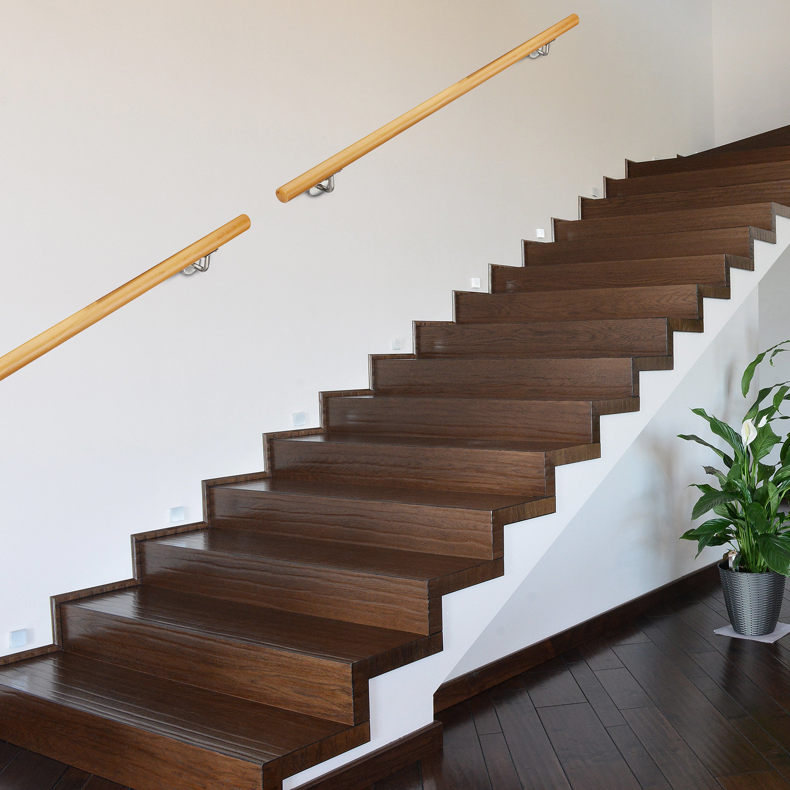 Rampe d’escalier bois, Main courante escalier bois 1000 mm/100 cm/1 m mural, 42 cm diamètre, nature, Relaxdays - 2