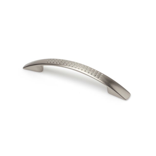 Poignée pour Meuble | Style contemporain | Fabriqué en Zamac | Fini nickel satiné | Distance entre axes : 128 mm | Dimensions 162*16*27mm | Fixation
