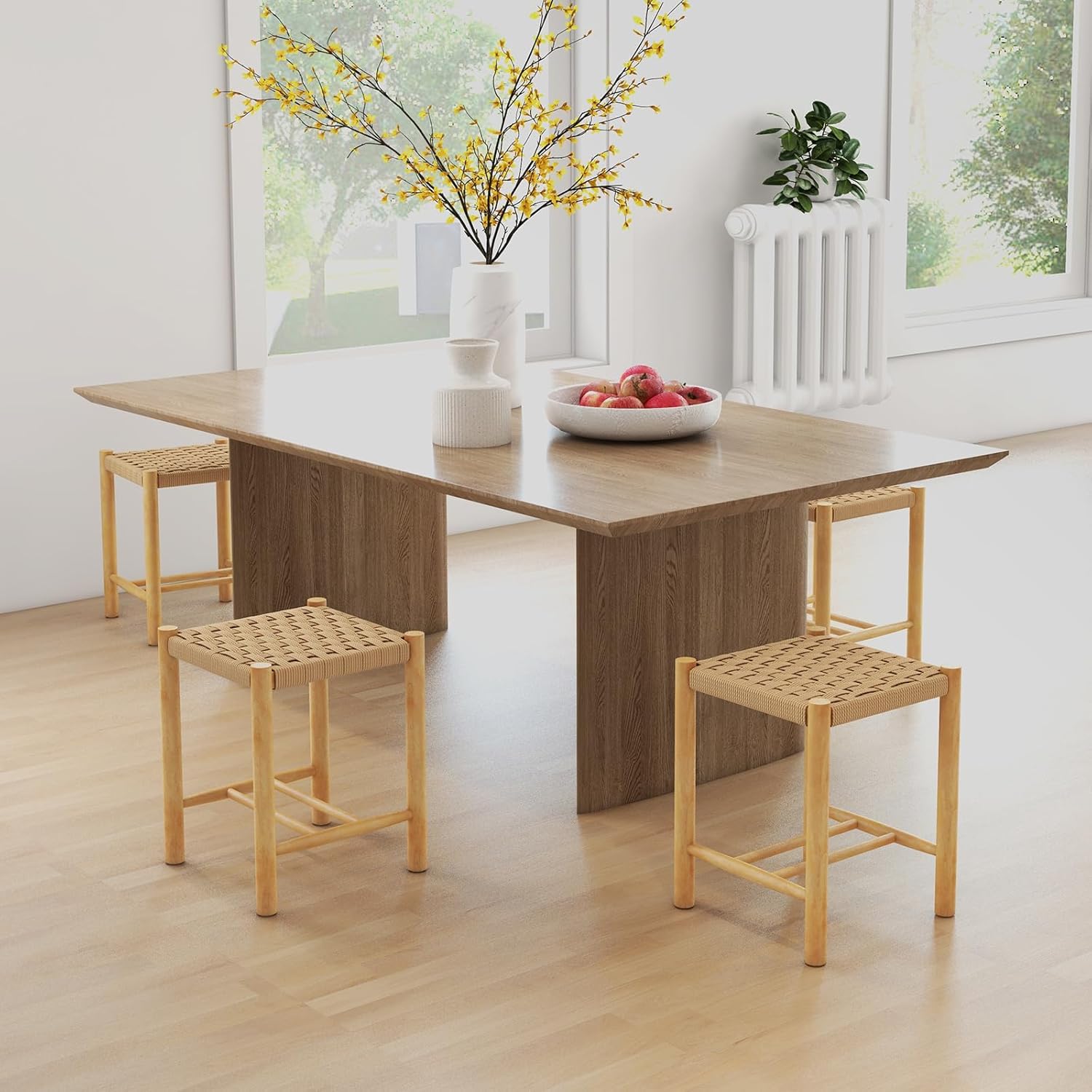 Juego de 2 Taburetes de Bar, Sillas de Comedor, Madera y Papel Trenzado de Bistró con Reposapiés - 4