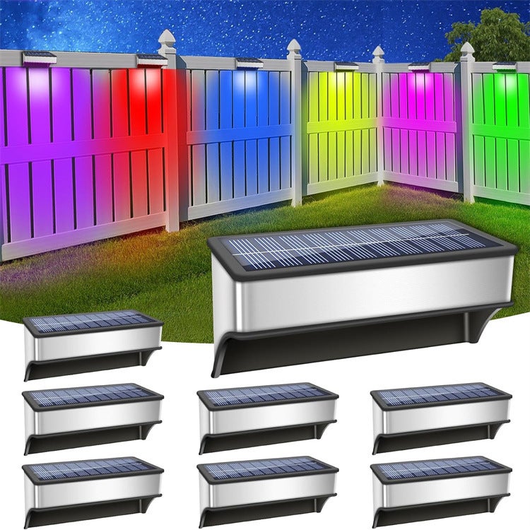 Solarne oświetlenie ogrodzenia zewnętrznego, 8 sztuk, 8 diod LED, 60 lumenów, wodoodporne, 8 trybów, ciepła biel, chłodna biel i RGB