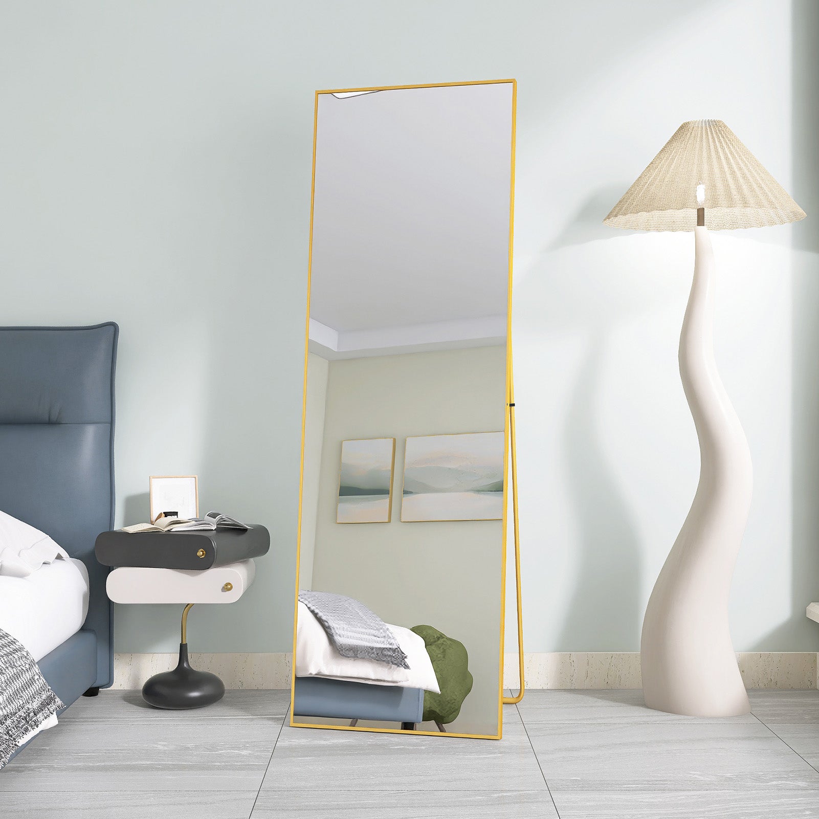 Miroir de Sol 162 x 53 cm, Pleine Longueur avec Cadre en Aluminium, Grand Miroir Mural Moderne à Poser ou à Suspendre Miroir sur Pied, Or - 5