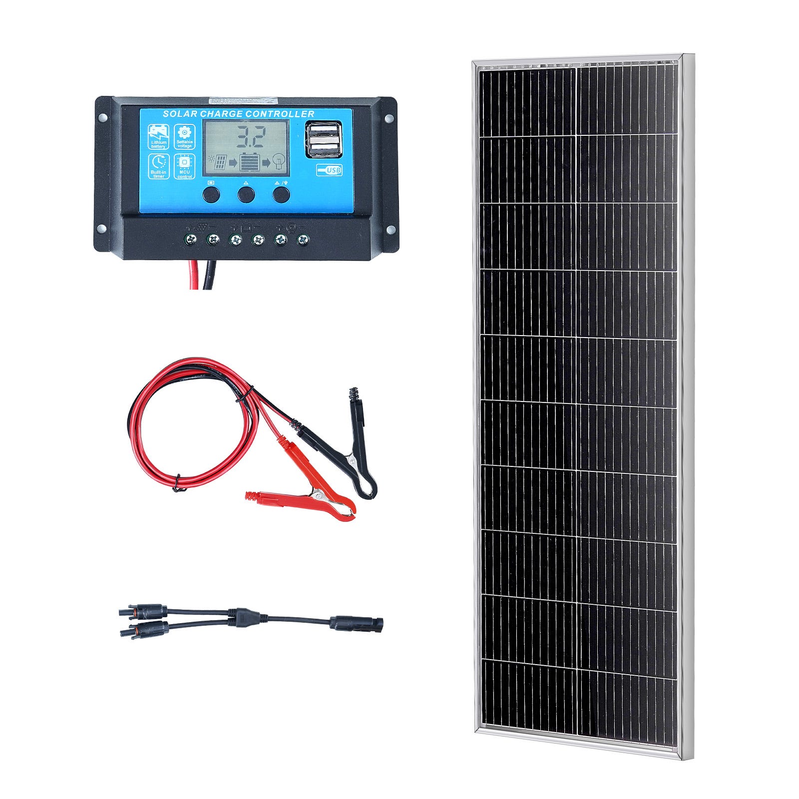 Lot VEVOR 2 Panneaux Solaires 200W + Contrôleur Charge – 12V, Monocristallin