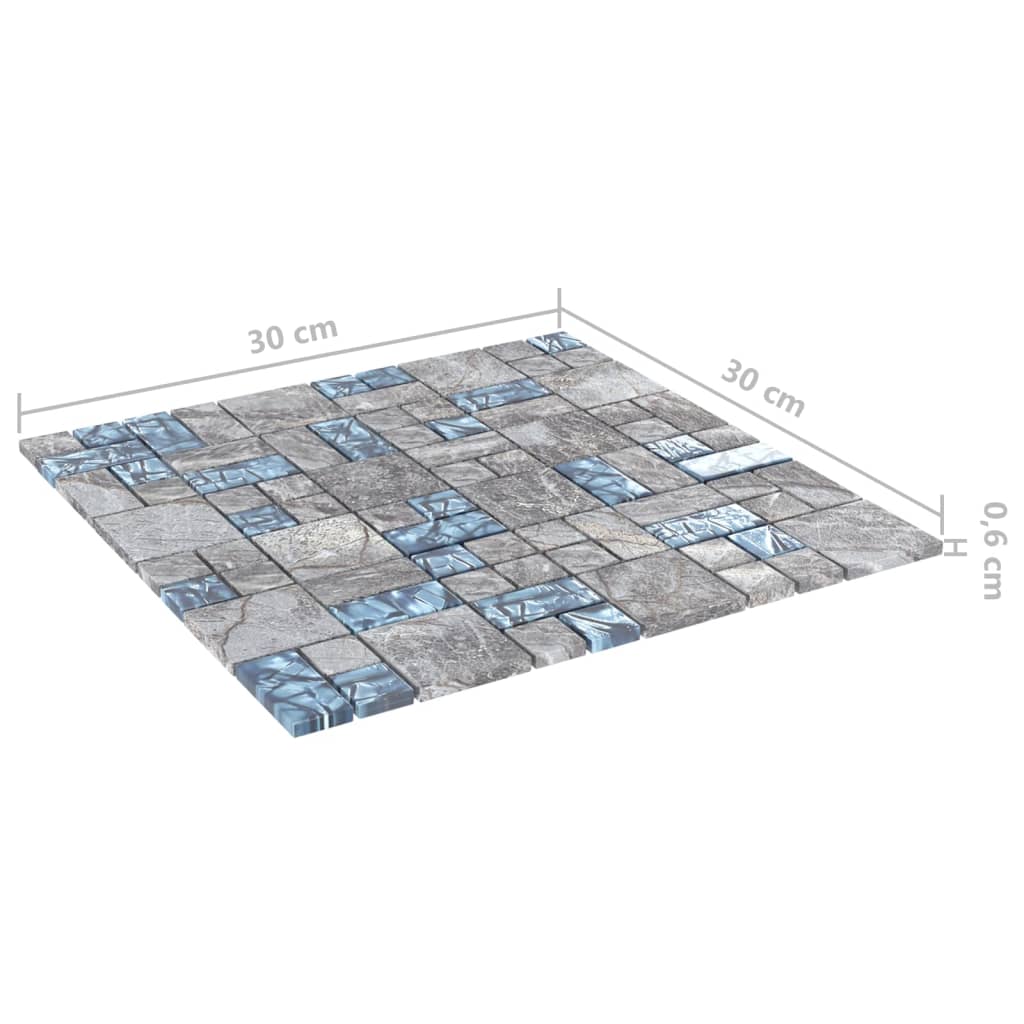 Carreaux mosaïque 11 pcs Gris et bleu 30x30 cm Verre - 6