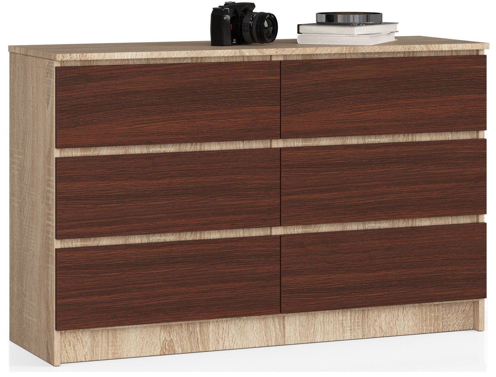 Komoda: 6 szuflad, dąb sonoma/wenge, 120 x 77 x 40 cm