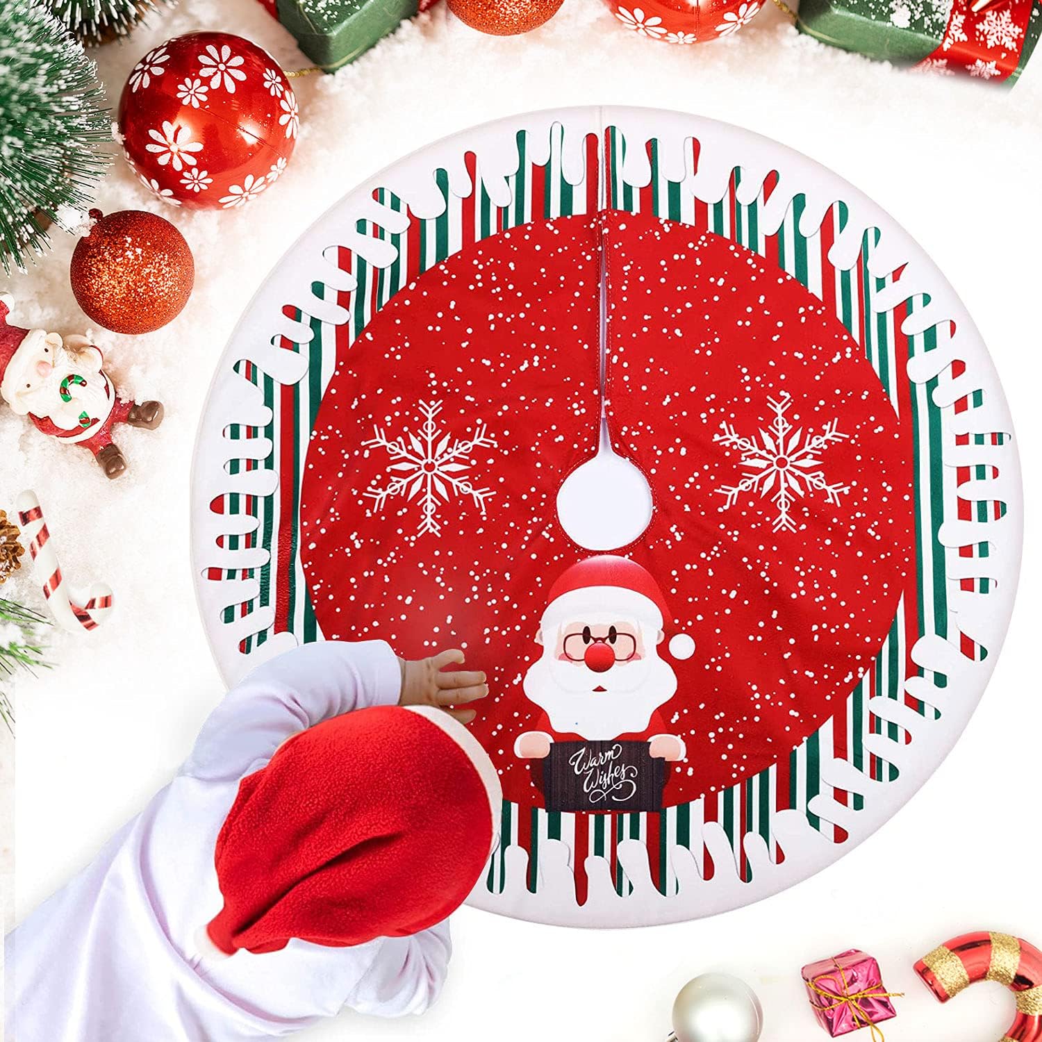 LIHAO Jupe De Sapin De Noël, Cache Pied Tapis De Sapin Peluche Blanc 78cm, Décorations D'arbre De Noël