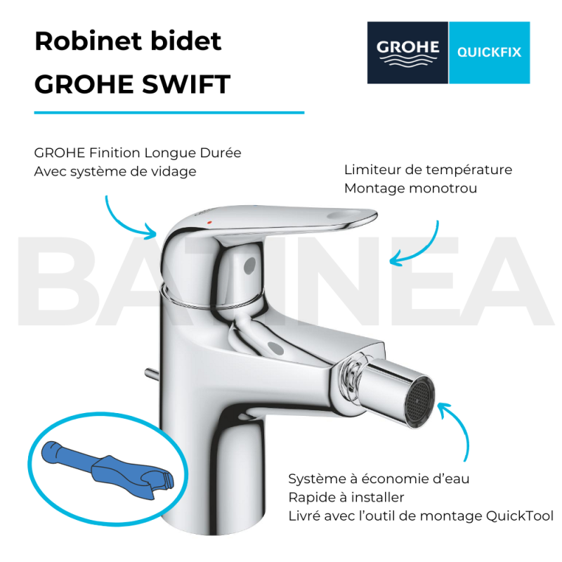Robinet bidet GROHE Swift chromé - 3