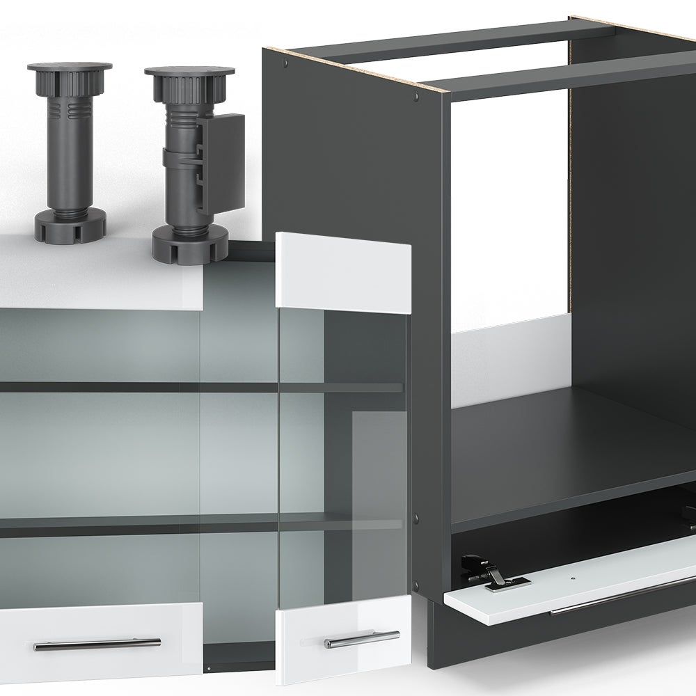 Vicco Cuisine en angle Fame-Line, Blanc brillant/Anthracite, 190x60cm , PT Chêne - 8