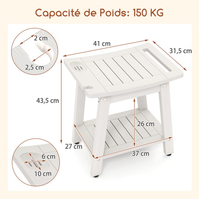 Sgabello da Doccia 41 x 31,5 x 43,5 cm, Mobile bagno in HIPS con