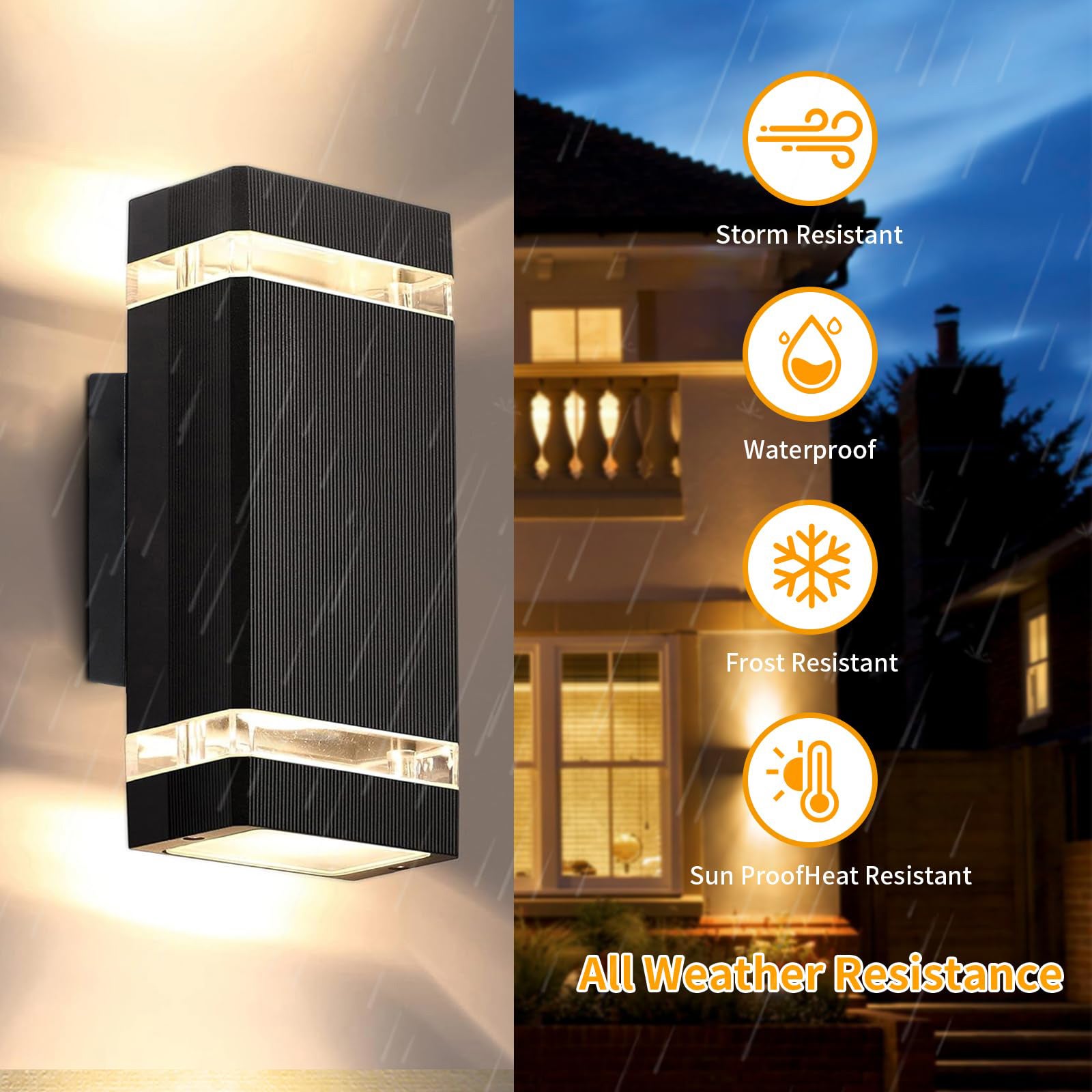 Set di 2 applique da parete moderne per esterni, in alluminio impermeabile, con luce dal basso verso l'alto, per verande e garage, 3000K (24*11cm) - 2