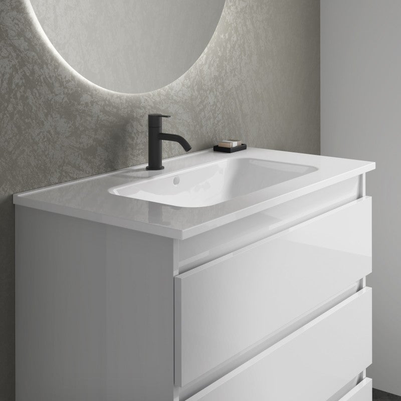 Conjunto MUEBLE de Baño con 3 Cajones + LAVABO 【ANCHO 60】 【BLANCO BRILLO】 - 5