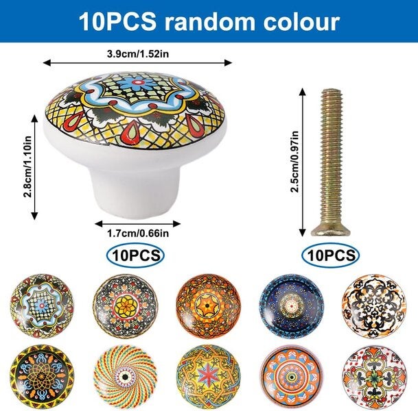 10 unités de boutons de céramique, en plusieurs couleurs, boutons pour meubles - 3