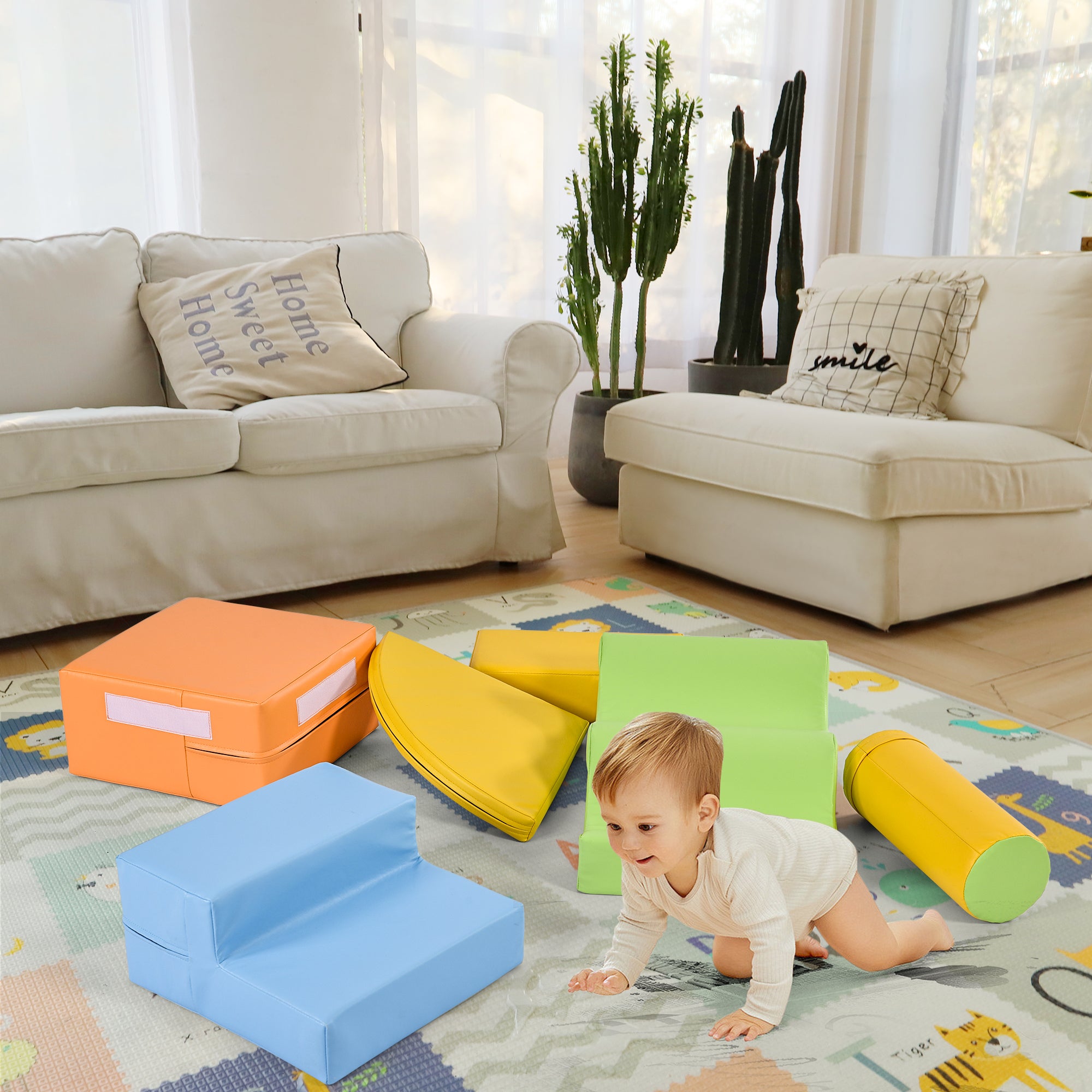 Ensemble de 6 grands blocs mous de construction pour enfants, jouet pour grimper, descendre en toboggan et ramper, en PU, multicolores. - 8