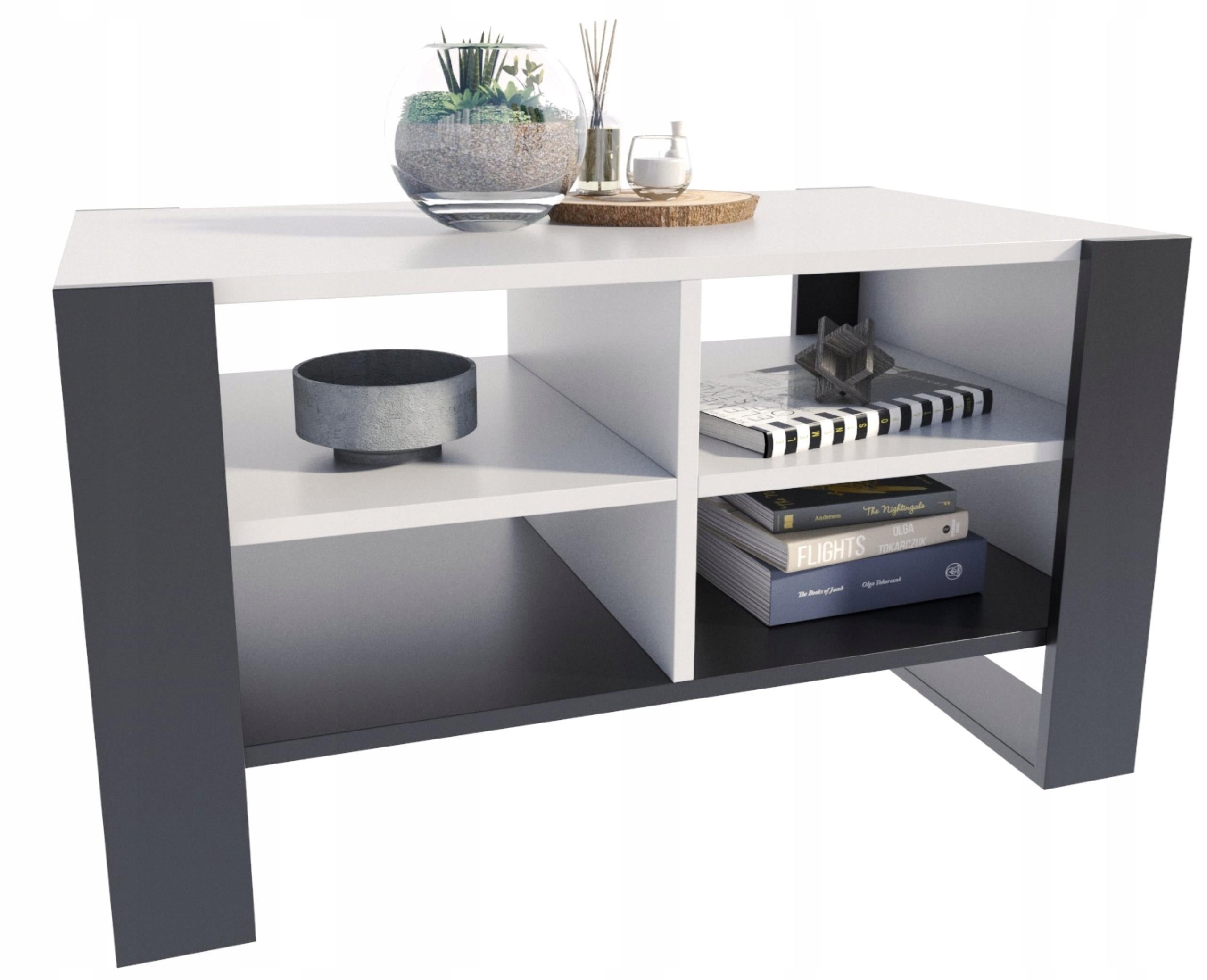 Ława stolik kawowy FIGA biały-czarny stół z półką półkami loft schowek PER