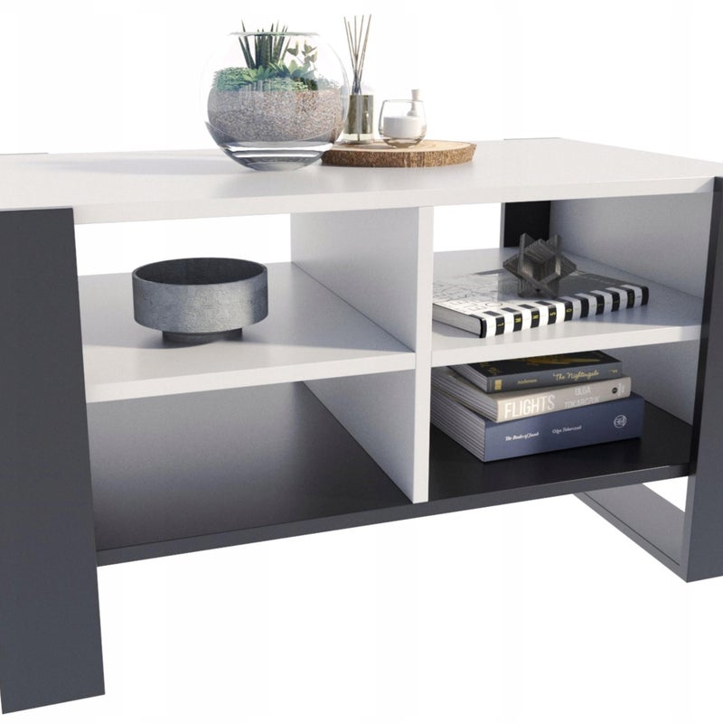 Ława stolik kawowy FIGA biały-czarny stół z półką półkami loft schowek PER