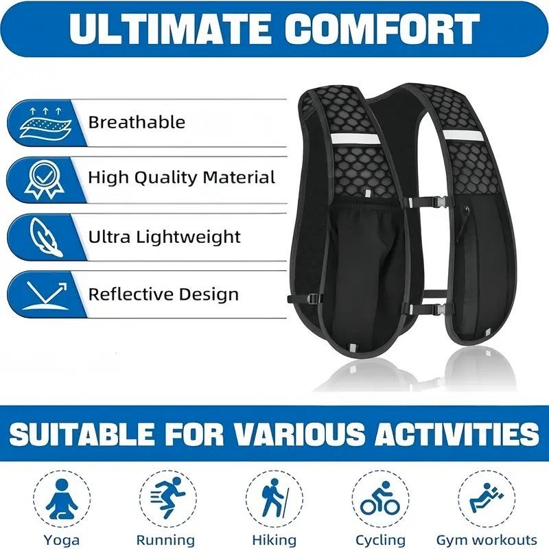 Gilet de course pour homme et femme - Gilet de course avec gourde- Avec support pour téléphone portable - Gilet d'hydratation pour la course à pied - 5