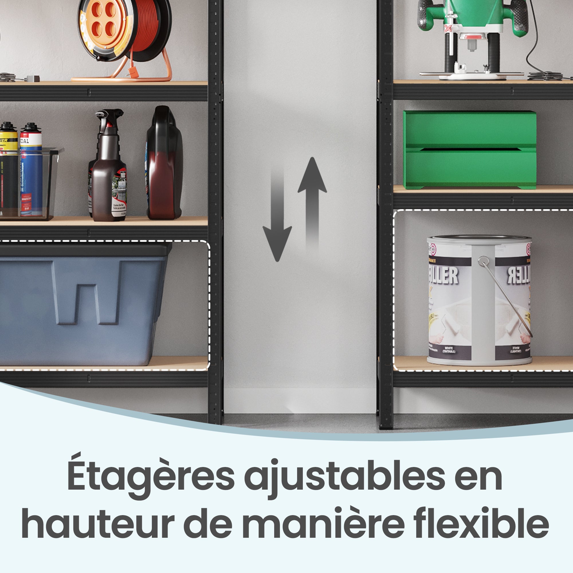 Étagère de rangement, étagère à charges lourdes, étagère de cave, étagère avec structure en acier, 5 étagères ajustables, gris - 7