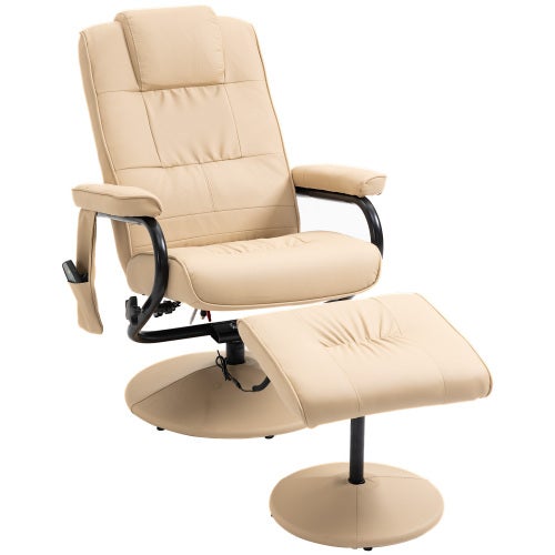 Fauteuil Relax avec Fonction Relaxation, Fauteuil de Massage TV avec Repose-pieds, Cuir Synthétique Crème, 77x84x95 cm - 2