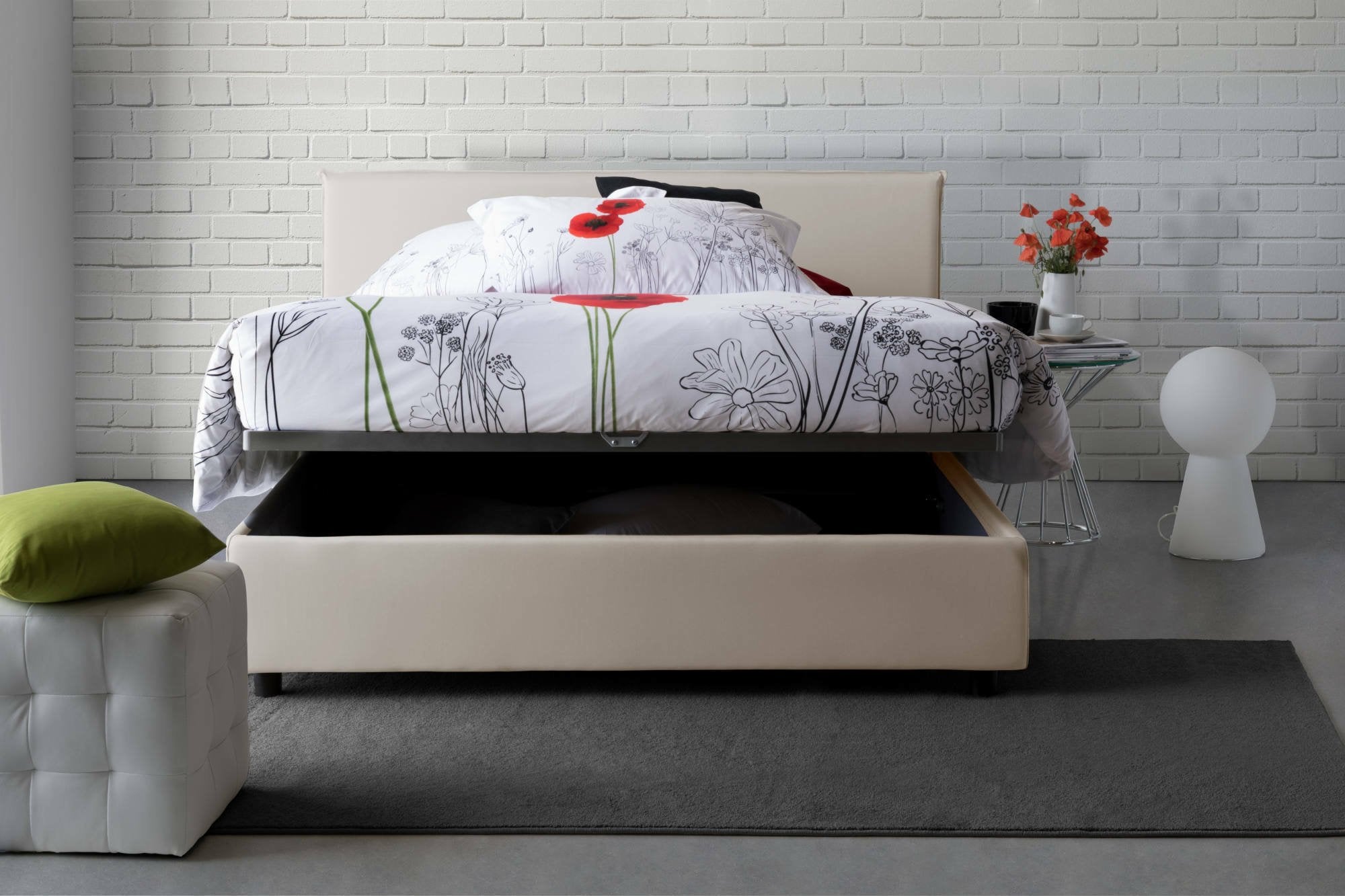 Lit double Made in Italy, Matelas inclus déhoussable, Coffre, Beige - Anassimene - 6