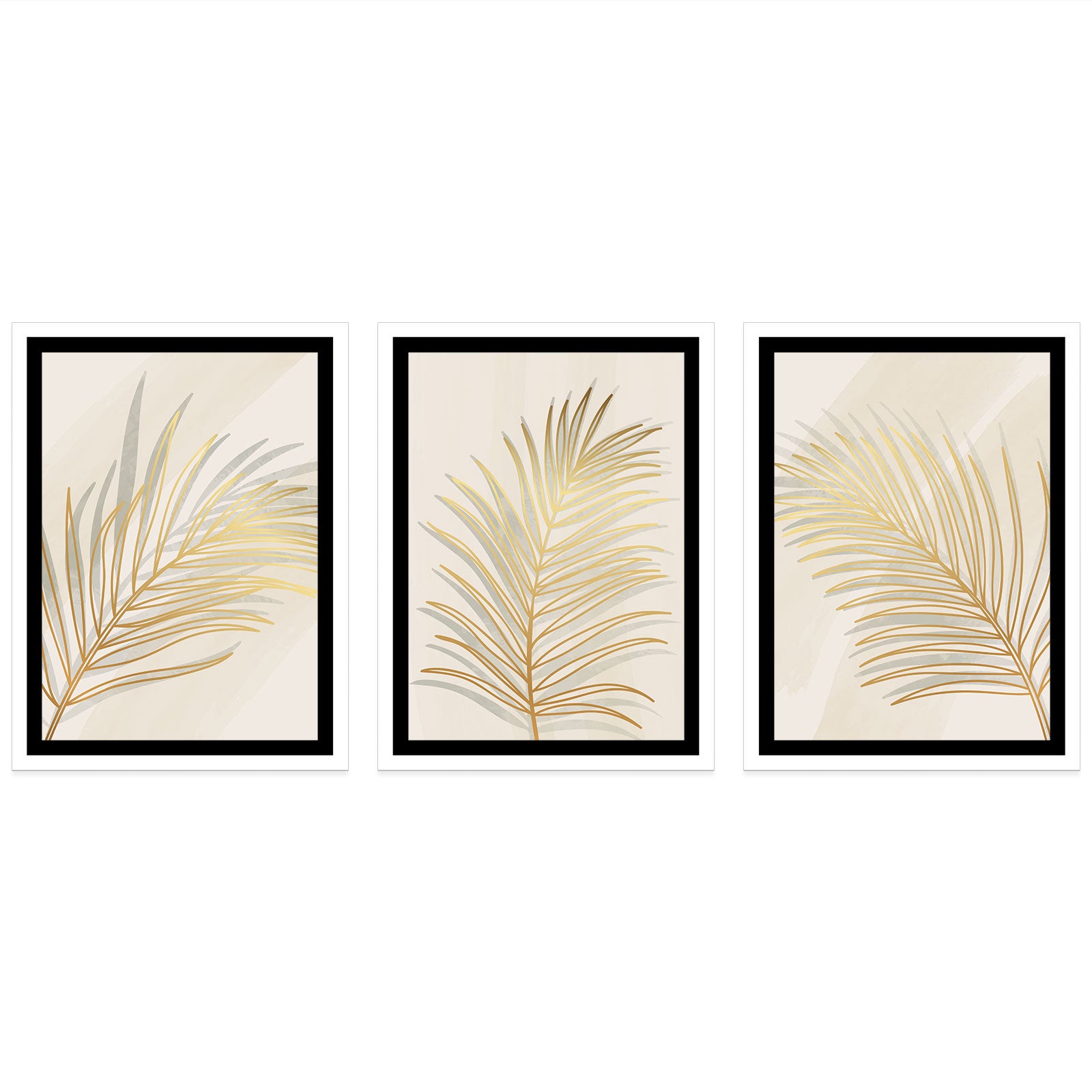 Lot de 3 Affiches / Posters Triptyque - Feuilles 3617689994093 - Bordure noire - 3 Affiches - 21x29,7 cm (Cadres non fournis) - 4