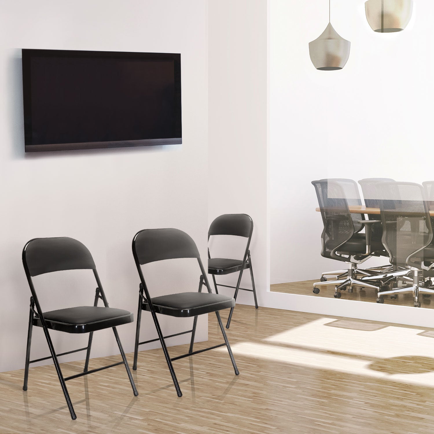 Sedia da conferenza / Sedia pieghevole / Sedia da visitatori TUDELA Similpelle nero hjh OFFICE - 6