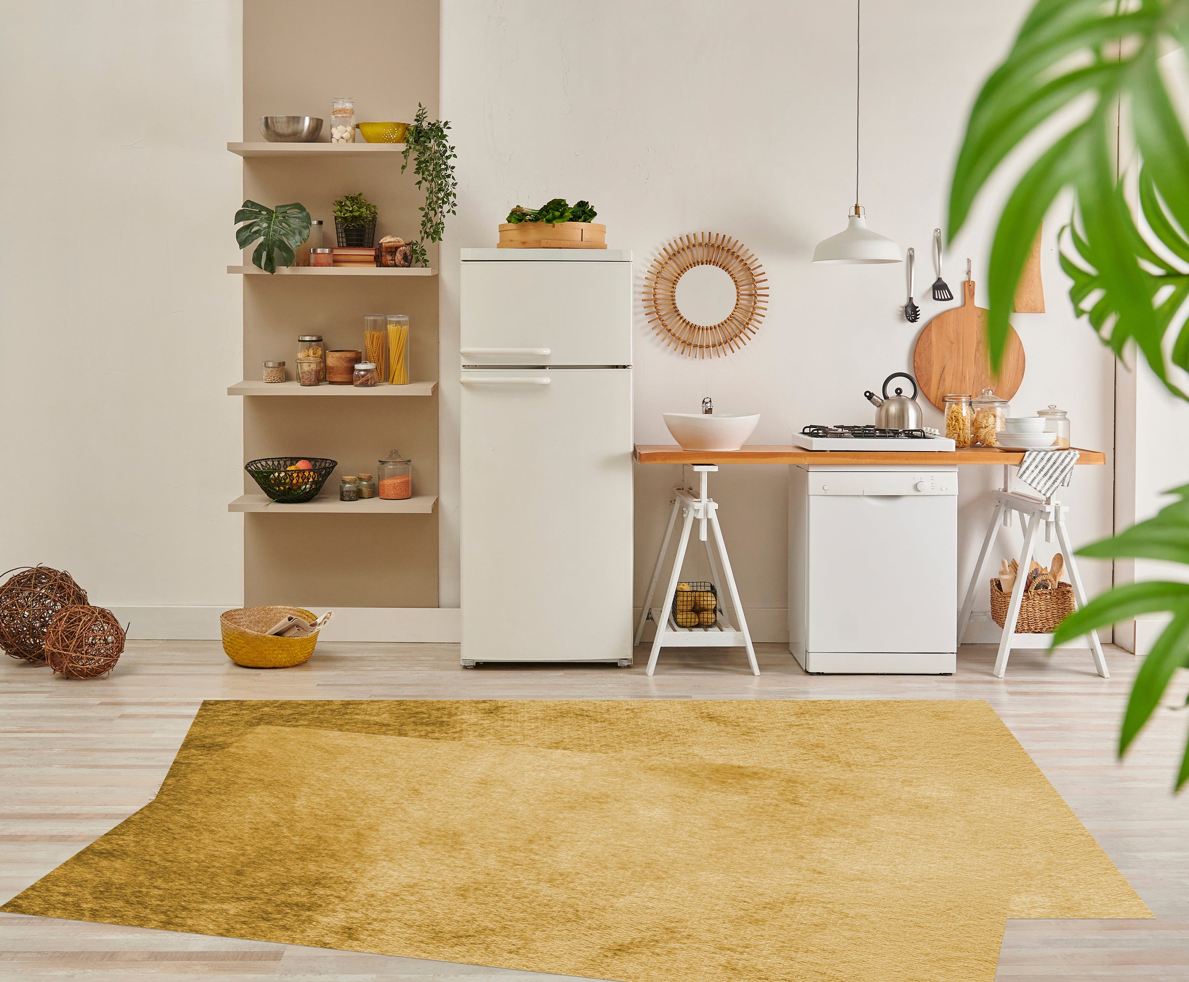 Dywan winylowy Turn Gold Velvet 120x133 cm - antypoślizgowy, winylowy dywan do kuchni lub salonu, zmywalny, nowoczesny styl