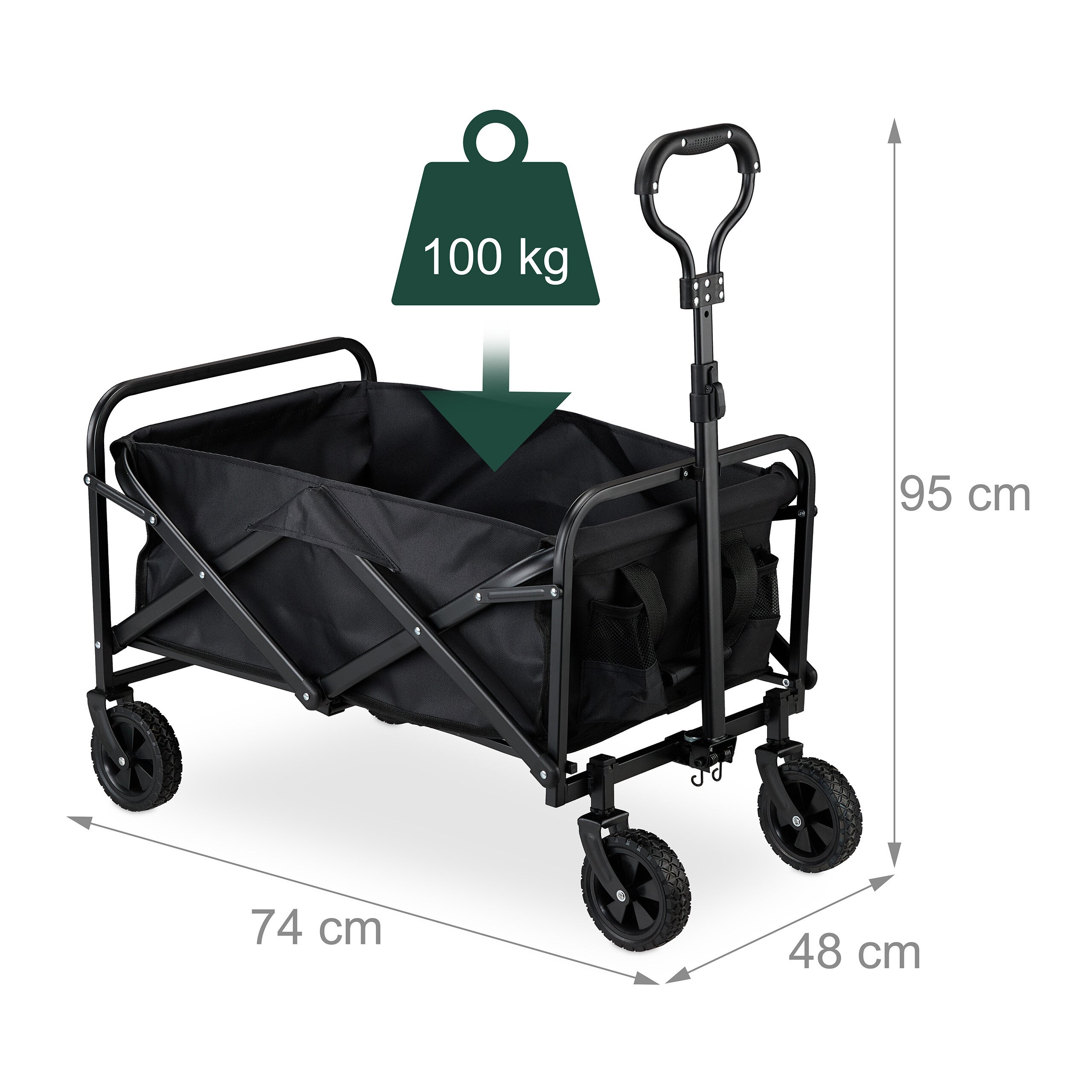 Relaxdays Chariot à roulettes, pliable, poignée pratique, bras télescopique, pour le camping ou la plage, noir - 4