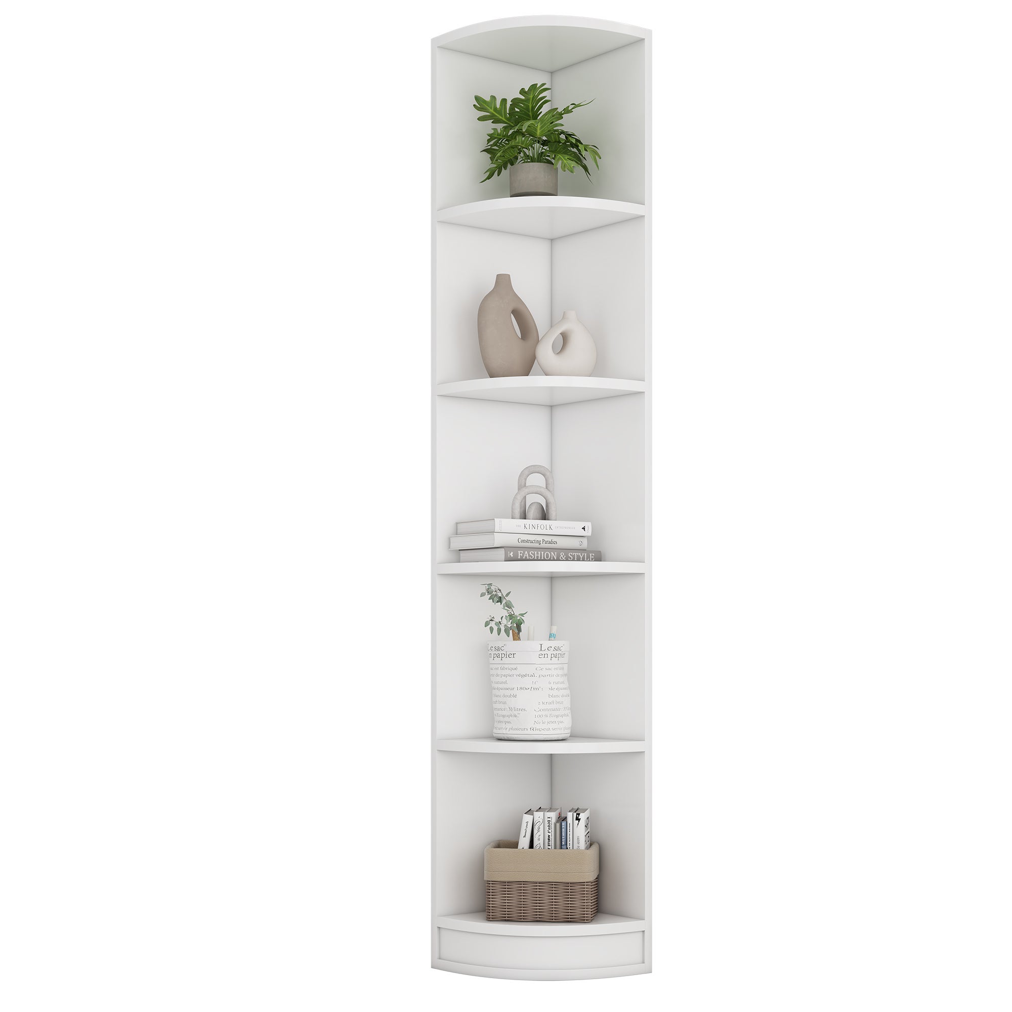 Librería de esquina con 5 estantes - 42 x 30 x 180 cm - MDF - Blanco - 4
