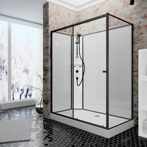 Schulte cabine de douche intégrale 120x90x204 cm, ouverture vers la gauche, verre 5 mm, cabine de douche complète, porte coulissante, noir, Tahiti