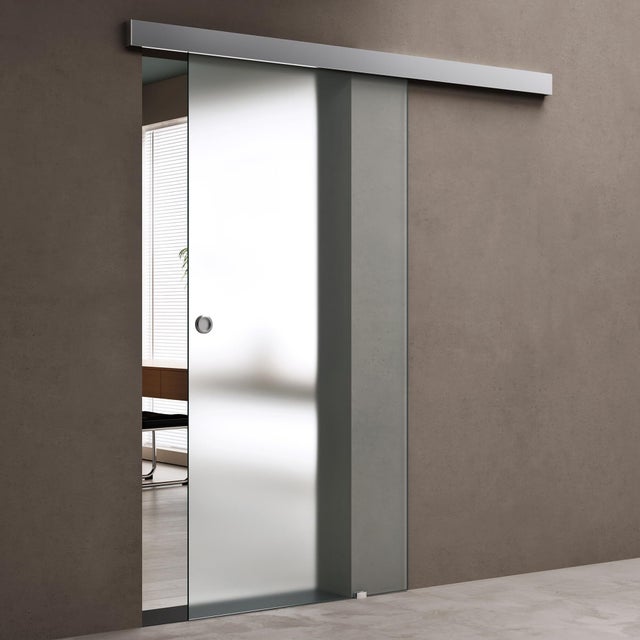 Porte Coulissante d'Intérieur, Verre de Sécurité Opaque, 90x215cm, Distance Mur 25mm, Poignée Ronde, AmalfiTS12H-900 doporro