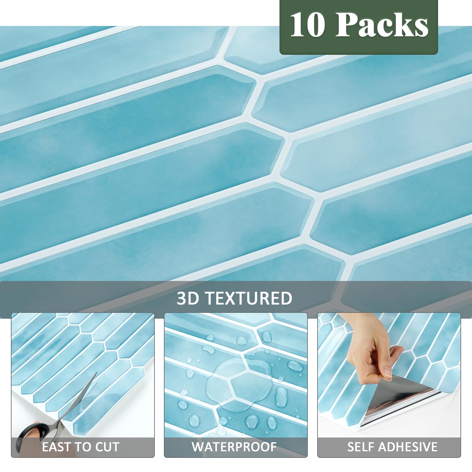Carreaux hexagonaux longs autocollants pour crédence, 10 feuilles de carreaux muraux autocollants pour crédence - 3