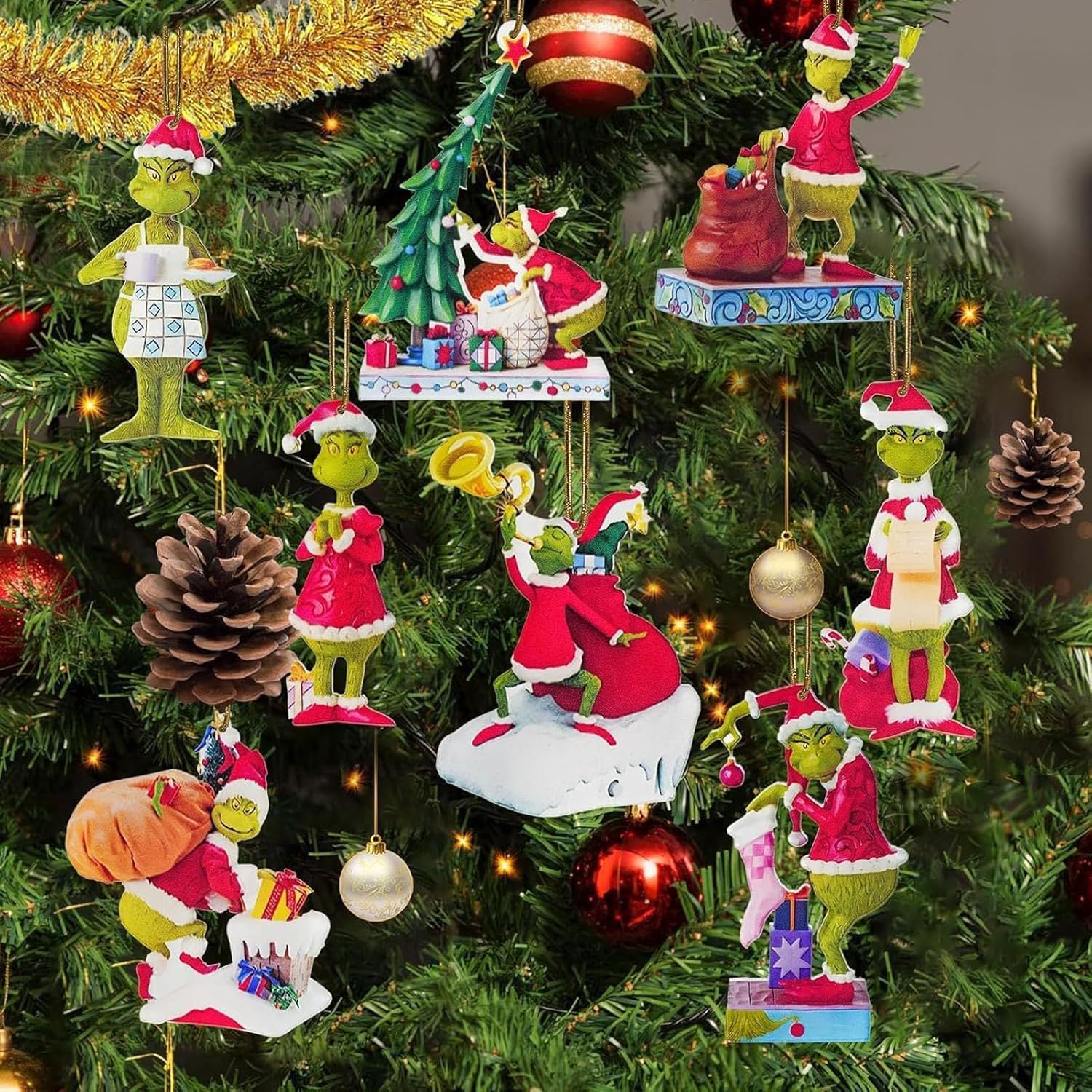 płaskich, dwuwymiarowych ozdób choinkowych Grinch – ozdoby świąteczne w stylu bajkowym - 4