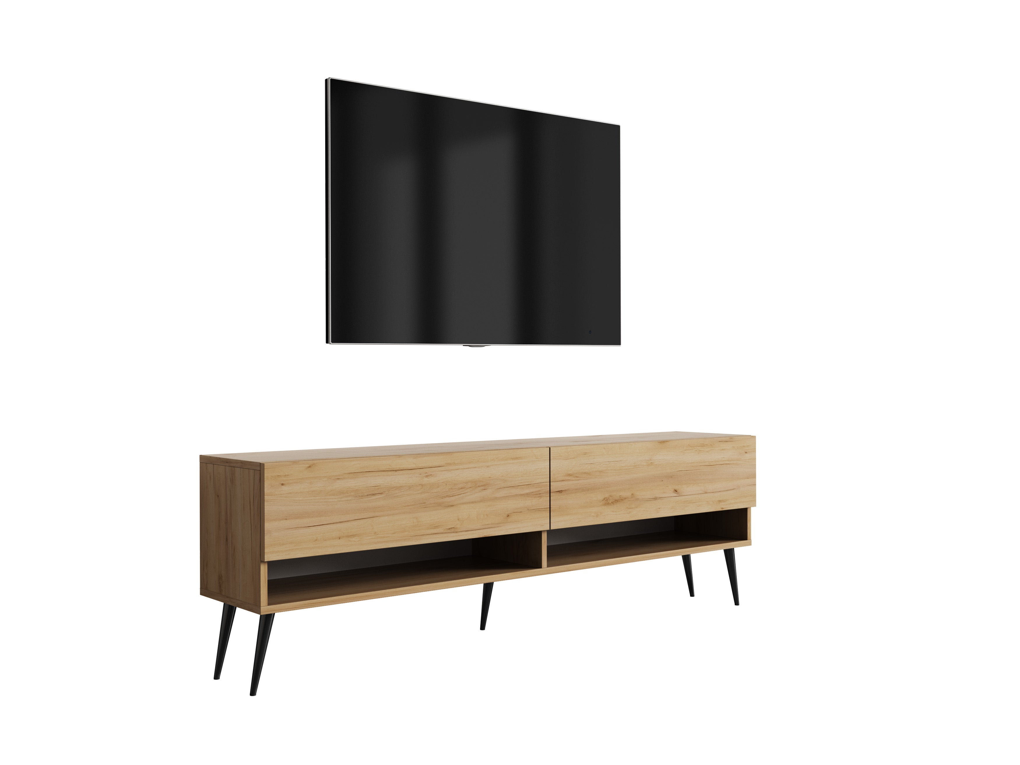 Szafka RTV : Dąb Craft, nóżki pochyłe czarne, 170 × 32 × 52 cm