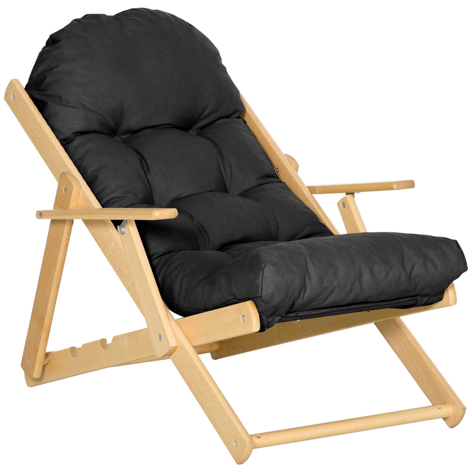 Fauteuil et méridienne de salon pliables et inclinables en bois, fauteuil confortable et relaxant avec coussin épais capitonné - 2