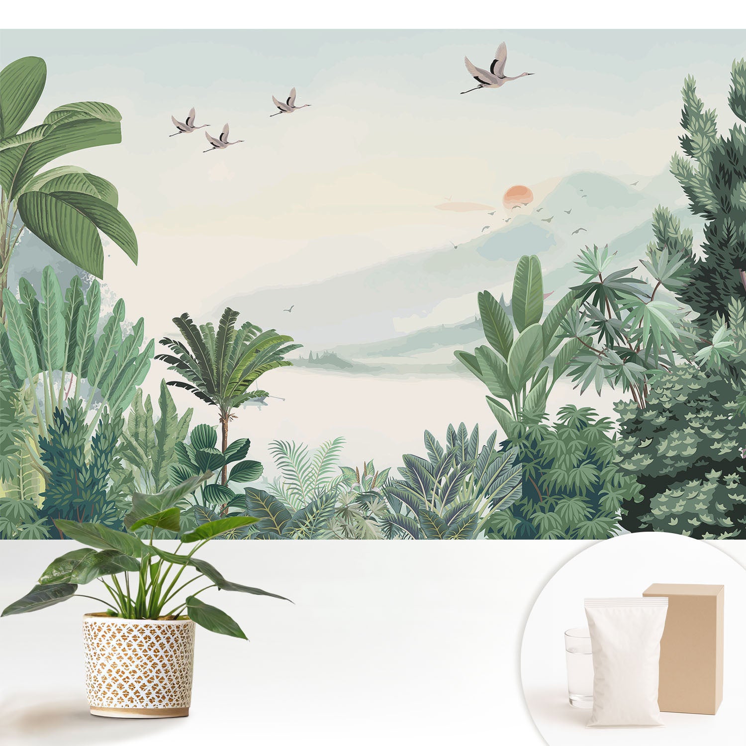 Tapeta dekoracyjna z flizeliny nowoczesny motyw elegancka stylowa łatwa aplikacja - Egzotyczna dżungla pejzaż natura - 152x104