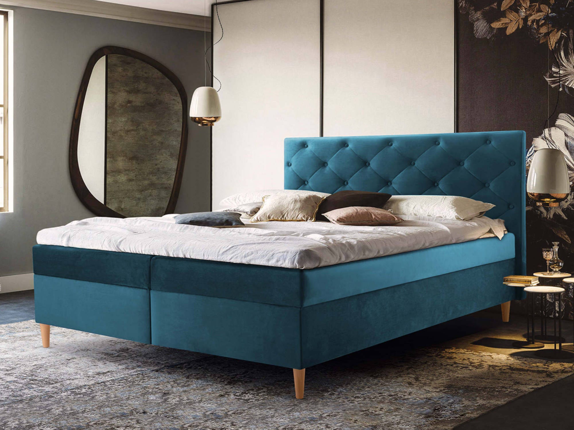 Louis - lit boxspring - 180x200 - en velours - coffres et surmatelas ...