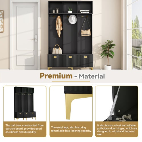 Ensemble armoire avec banc, banc de rangement multifonctionnel, rangement ouvert, 6 crochets, convient pour couloir, salon L120/P40/H191,5CM - 7