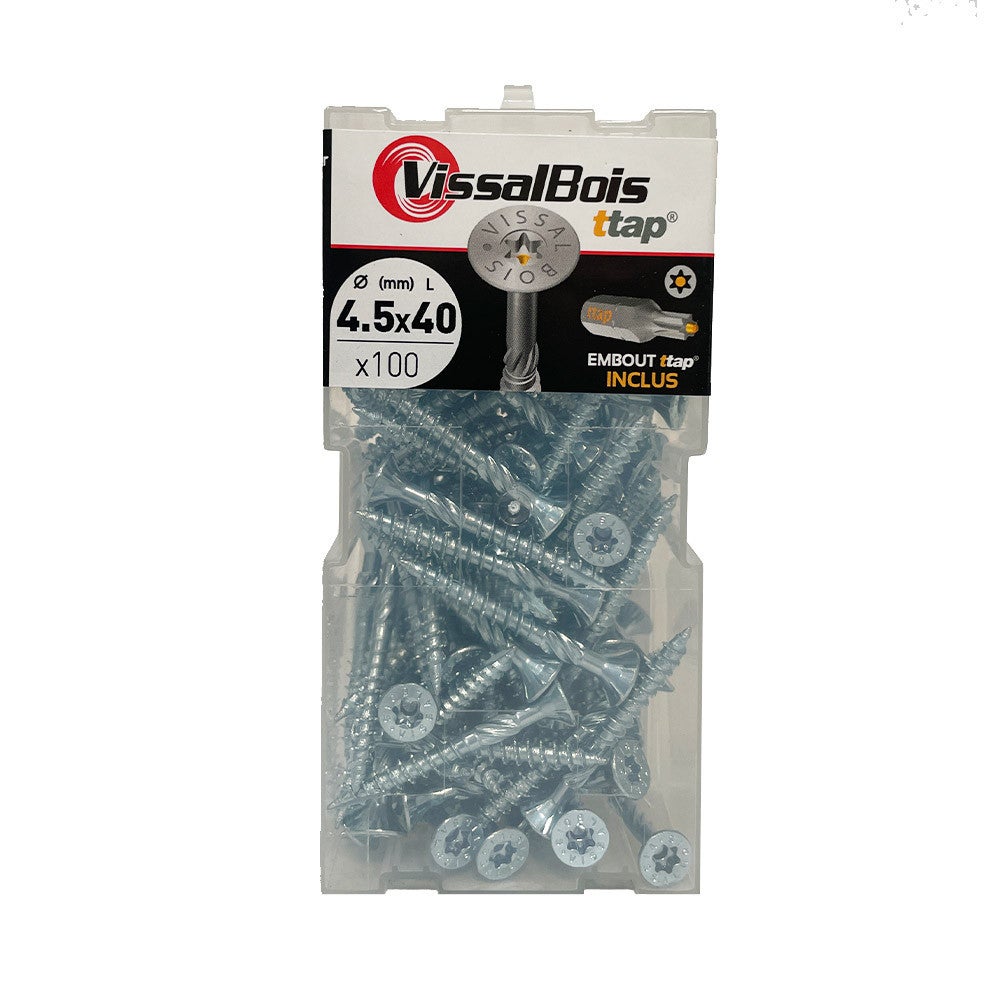 Boite 100 vis bois TTAP 4,5 x 40mm filetage asymétrique zingué - - 2