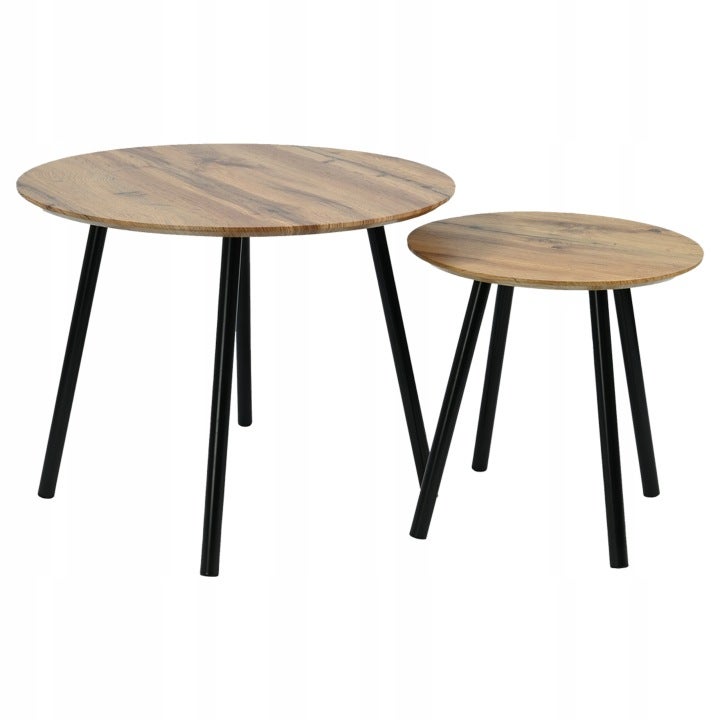 Stoliki kawowe okrągłe zestaw 2 stolików loft industrial SK119D dąb